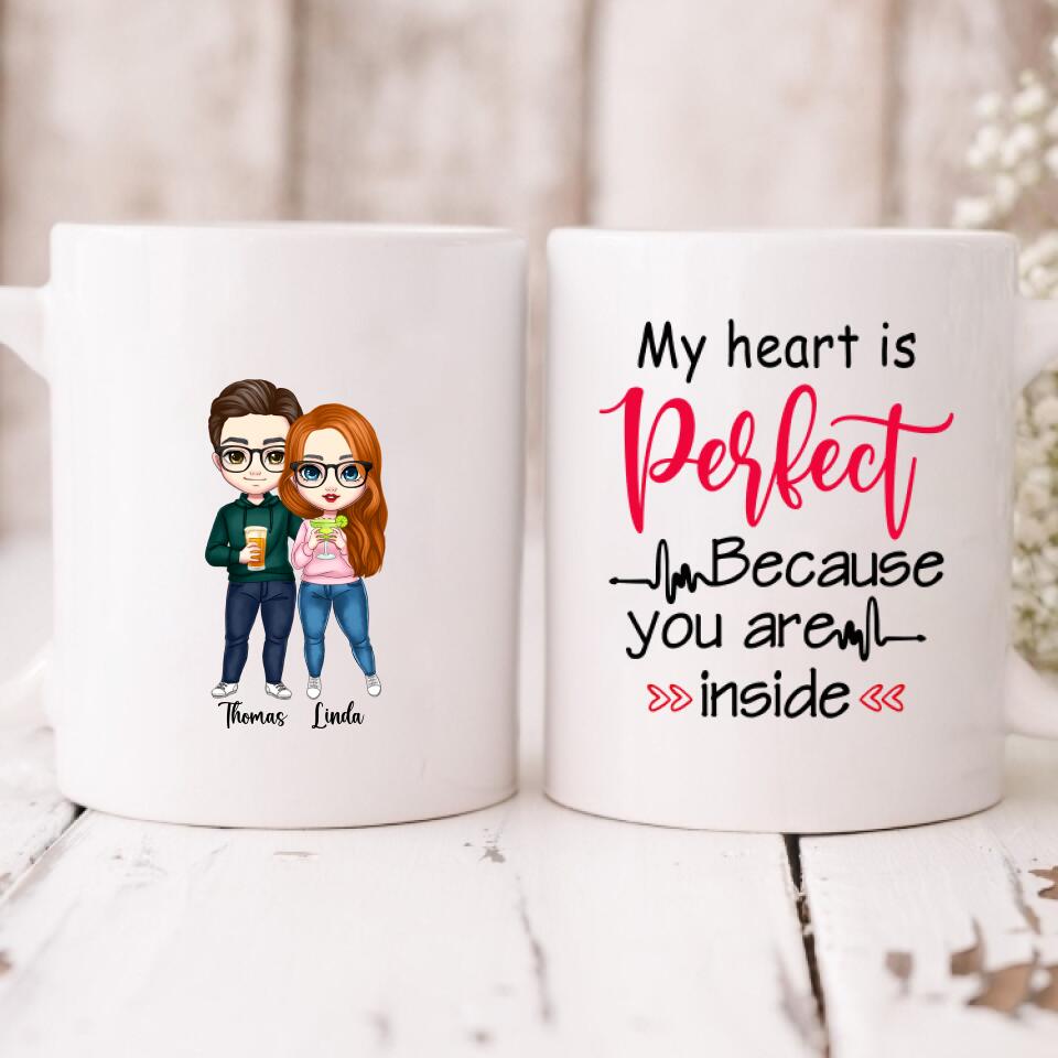 Couple Cute Chibi - " My Heart Is Perfect Because You Are Inside " Personalized Mug - VIEN-CML-20220223-01
