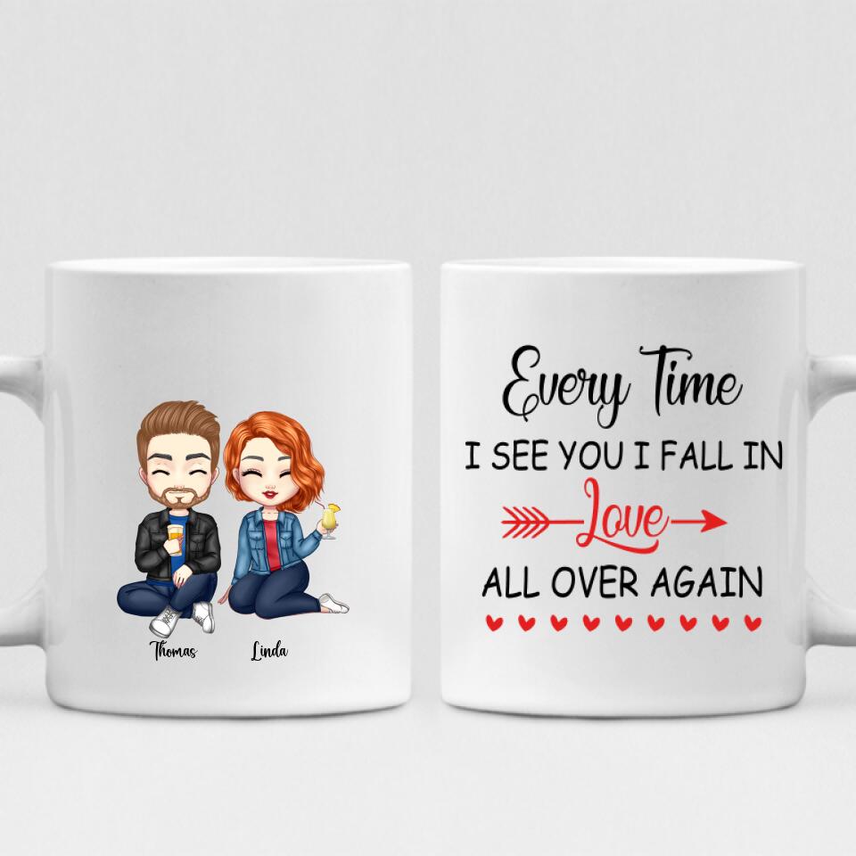 Cute Couple Chibi - " Every Time I See You I Fall In Love All Over Again " Personalized Mug - VIEN-CML-20220225-02