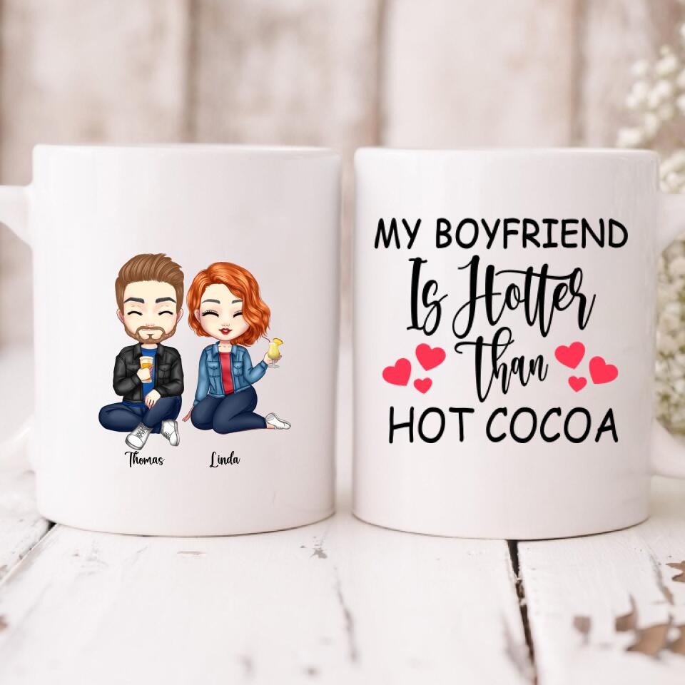 Cute Couple Chibi - " My Boyfriend Is Hotter Than Hot Cocoa " Personalized Mug - VIEN-CML-20220225-02