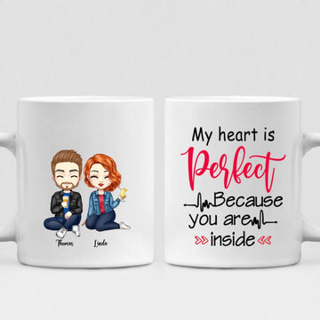 Cute Couple Chibi - " My Heart Is Perfect Because You Are Inside " Personalized Mug - VIEN-CML-20220225-02