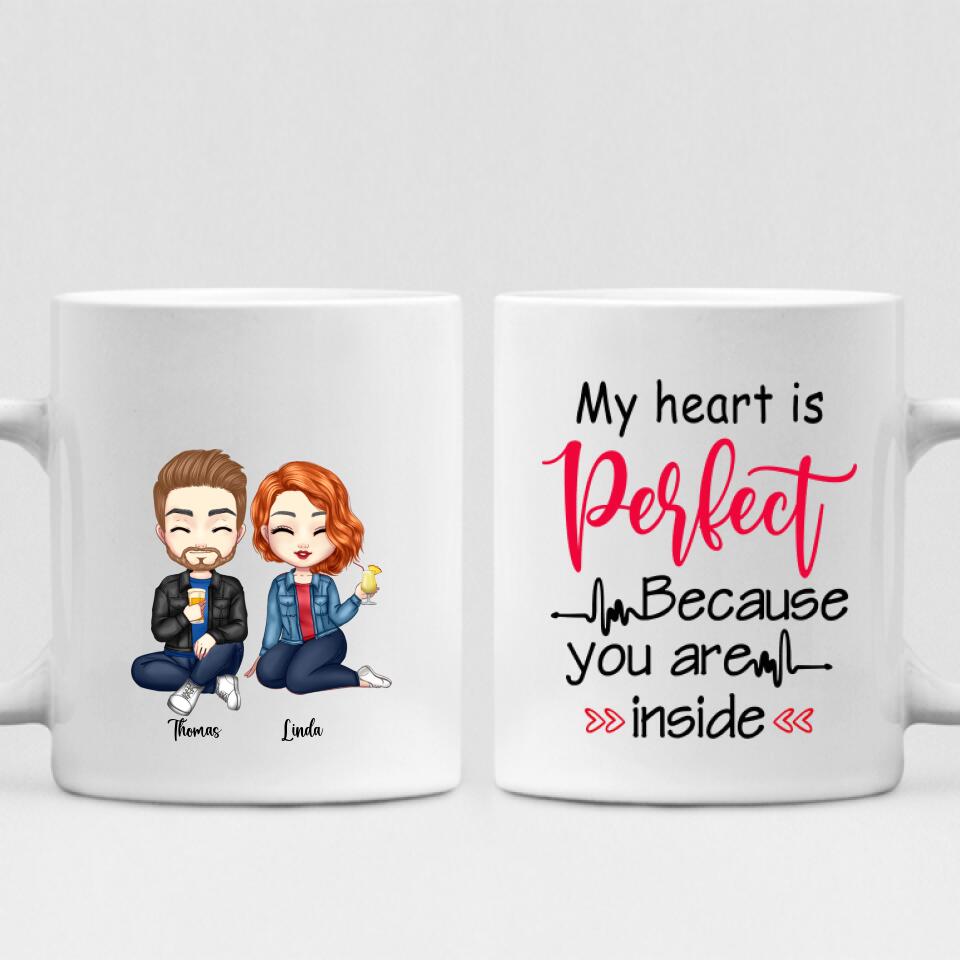 Cute Couple Chibi - " My Heart Is Perfect Because You Are Inside " Personalized Mug - VIEN-CML-20220225-02