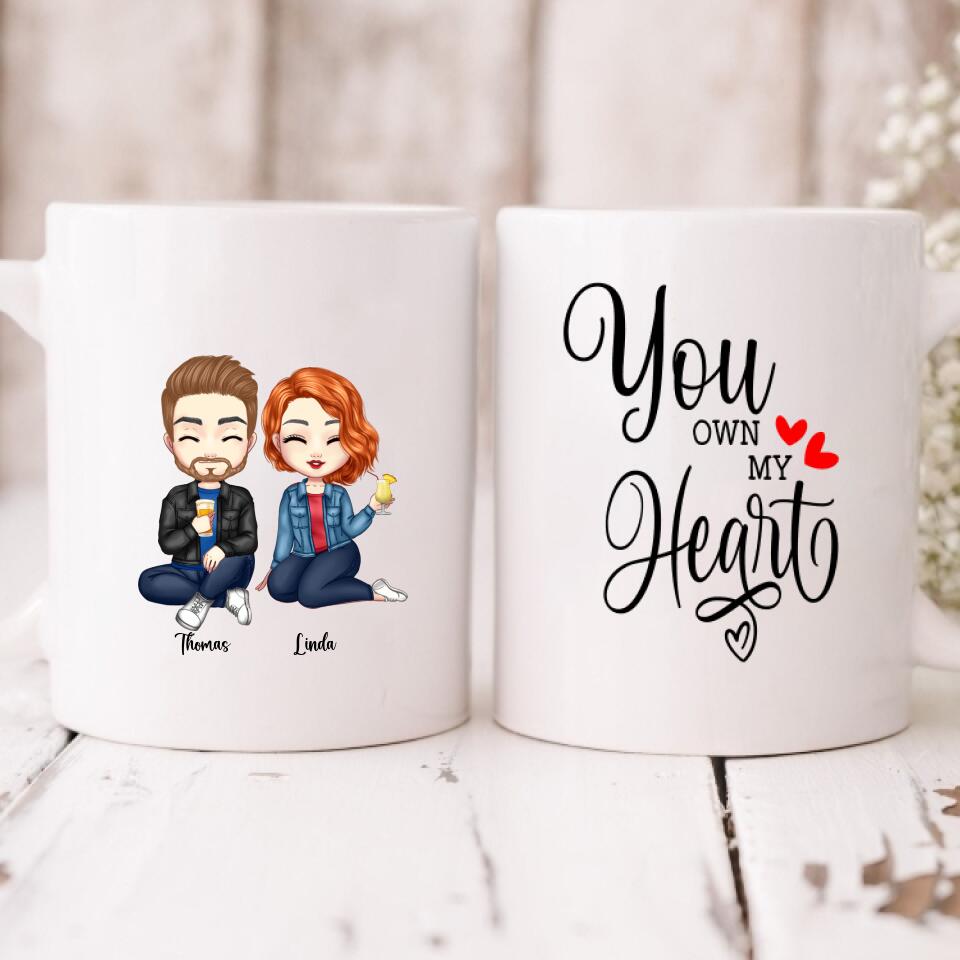 Cute Couple Chibi - " You Own My Heart " Personalized Mug - VIEN-CML-20220225-02