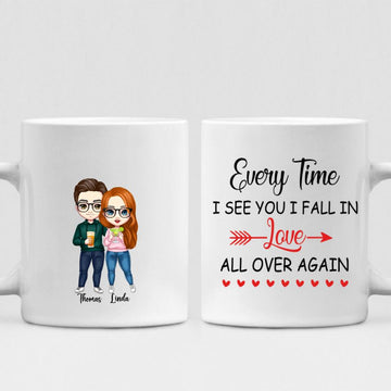 Couple Cute Chibi - " Every Time I See You I Fall In Love All Over Again " Personalized Mug - VIEN-CML-20220223-01
