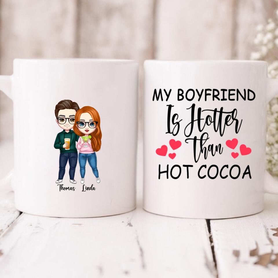 Couple Cute Chibi - " My Boyfriend Is Hotter Than Hot Cocoa " Personalized Mug - VIEN-CML-20220223-01