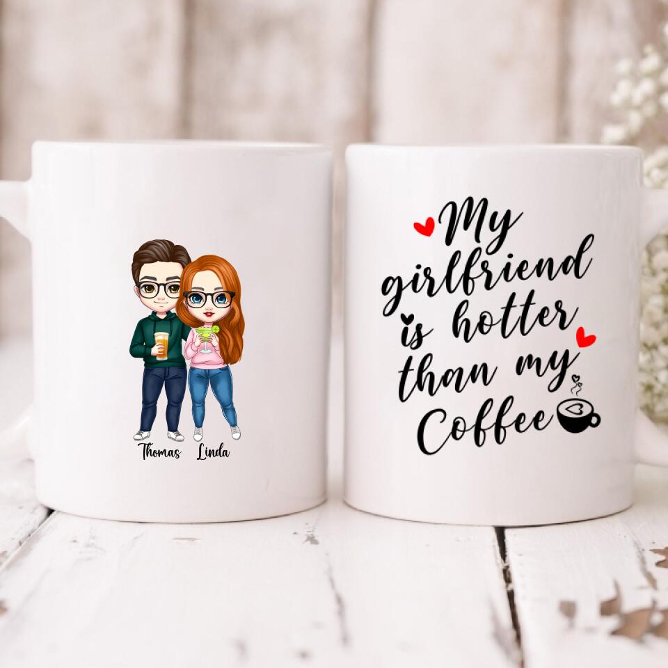 Couple Cute Chibi - " My Girlfriend Is Hotter Than My Coffee " Personalized Mug - VIEN-CML-20220223-01