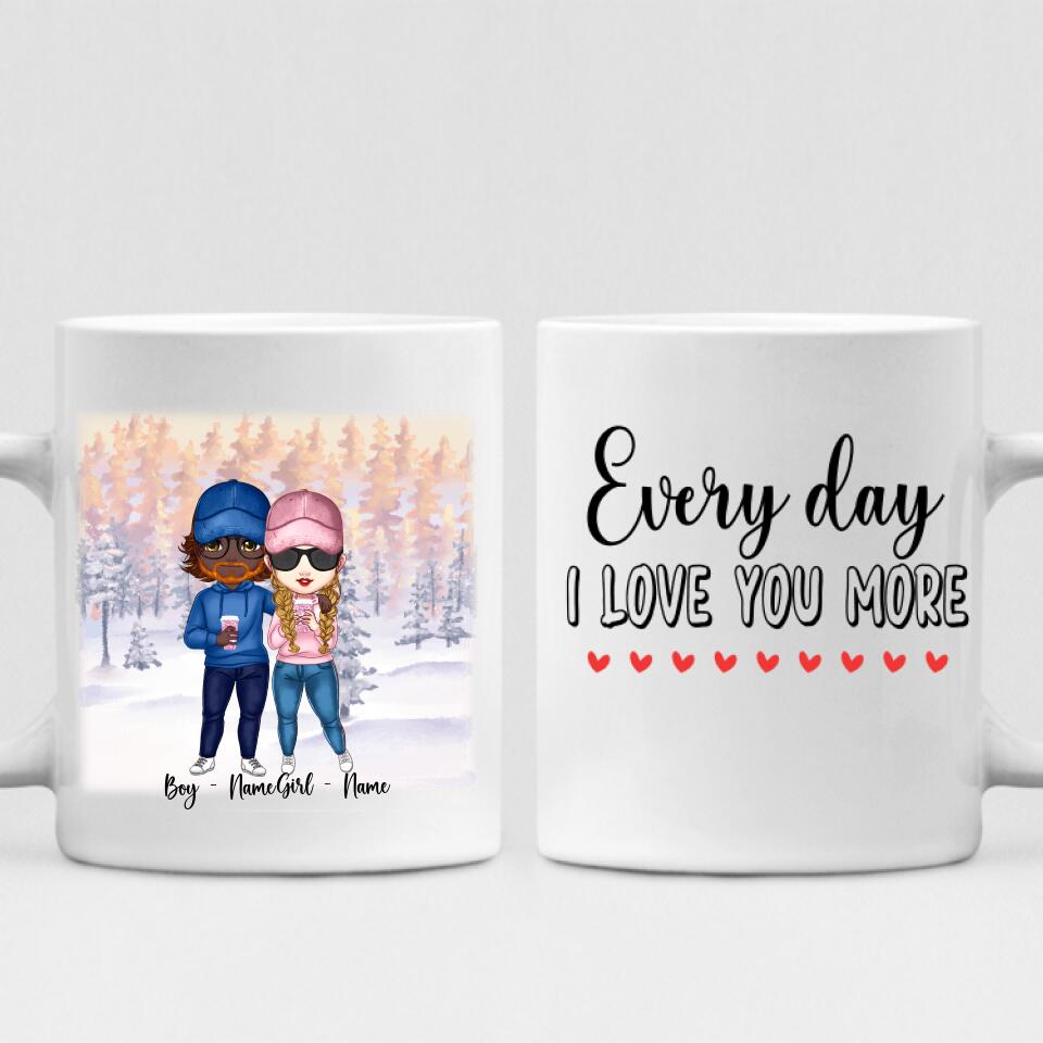 Cute Chibi Winter Couple - " Every Day I Love You More " Personalized Mug - NGUYEN-CML-20220112-03