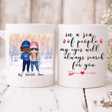 Cute Chibi Winter Couple - " In A Sea Of People My Eyes Will Always Search For You " Personalized Mug - NGUYEN-CML-20220112-03