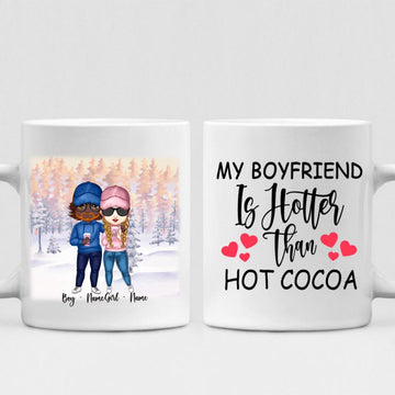 Cute Chibi Winter Couple - " My Boyfriend Is Hotter Than Hot Cocoa " Personalized Mug - NGUYEN-CML-20220112-03