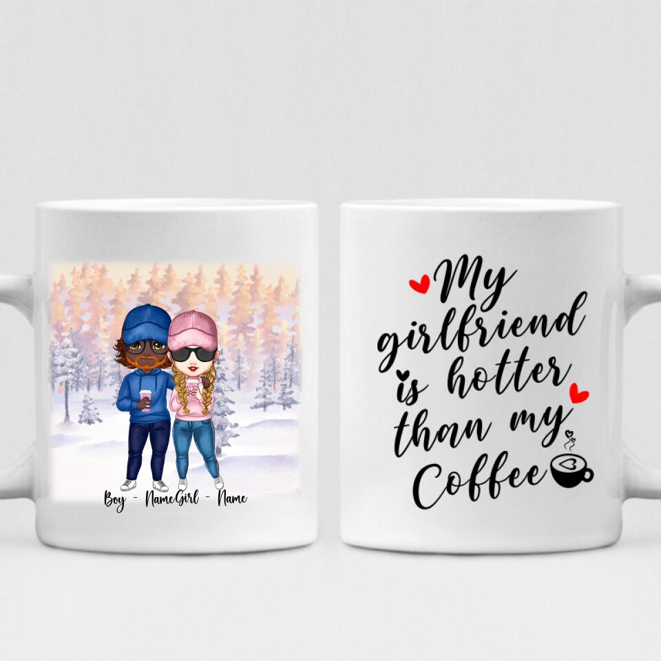 Cute Chibi Winter Couple - " My Girlfriend Is Hotter Than My Coffee " Personalized Mug - NGUYEN-CML-20220112-03