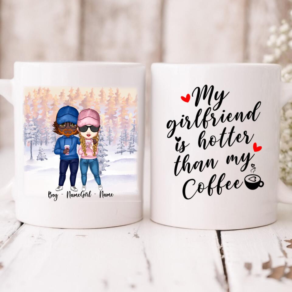 Cute Chibi Winter Couple - " My Girlfriend Is Hotter Than My Coffee " Personalized Mug - NGUYEN-CML-20220112-03