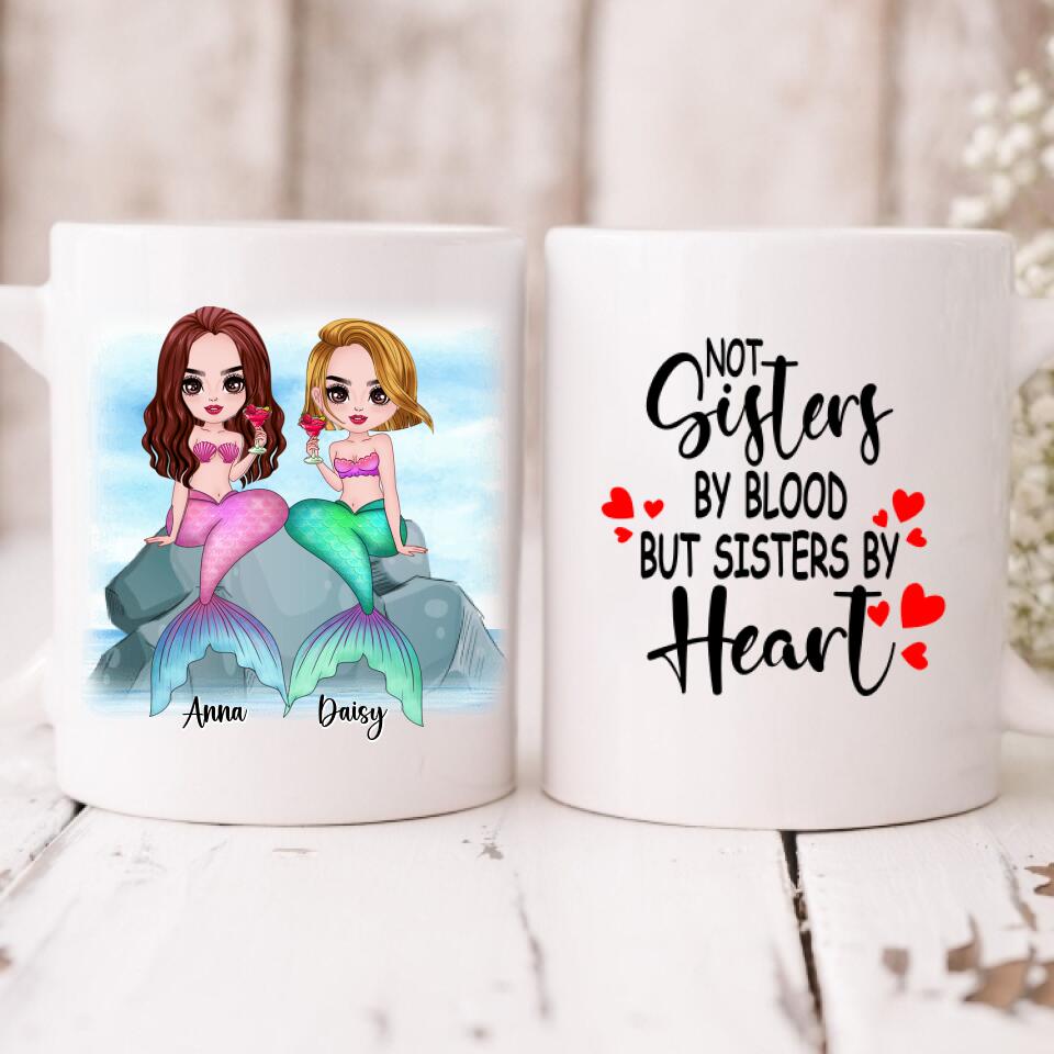 Mermaid Chibi Cute - " Not Sisters By Bloods But Sisters By Heart " Personalized Mug - VIEN-CML-20220106-01