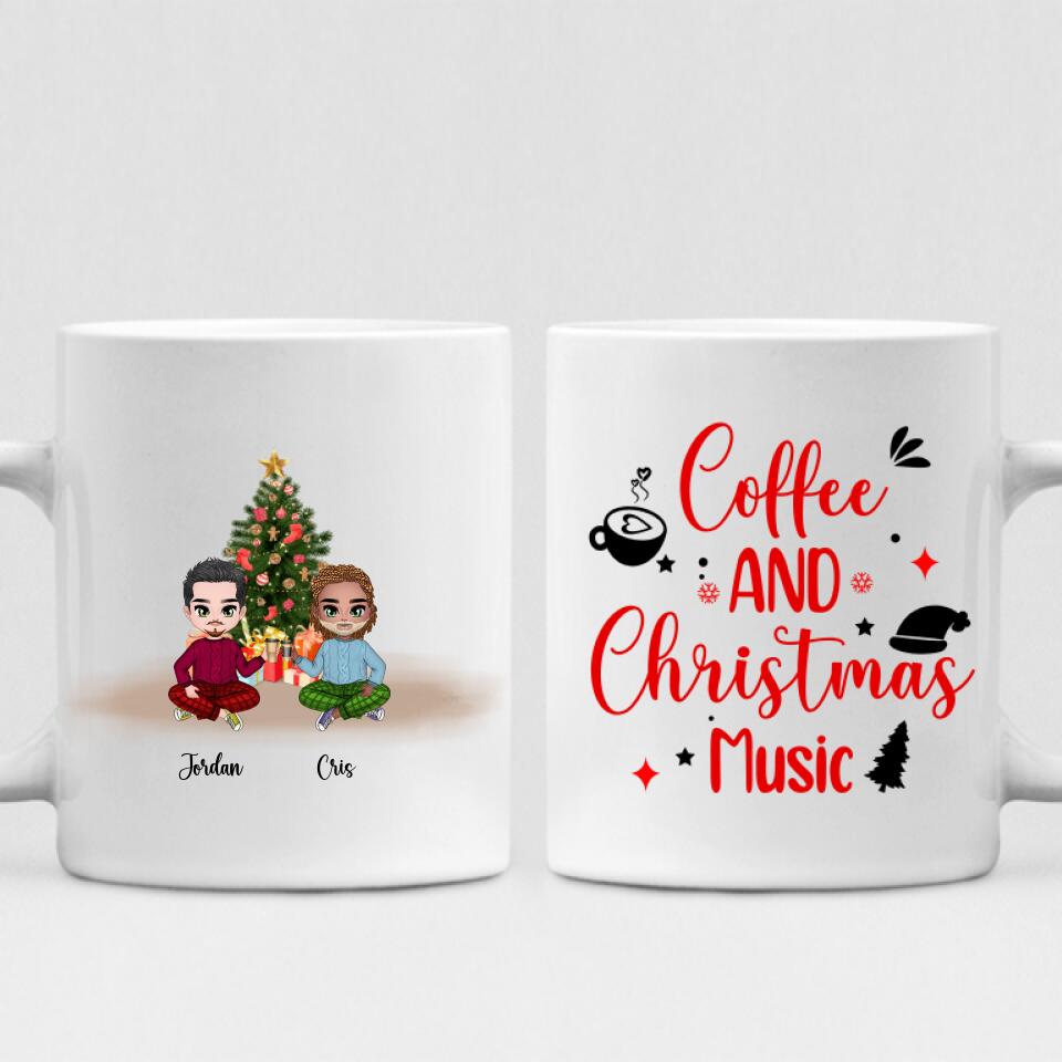 Christmas Best Friends Chibi Cute - " Coffee & Christmas Music " Personalized Mug - CUONG-CML-20220108-01
