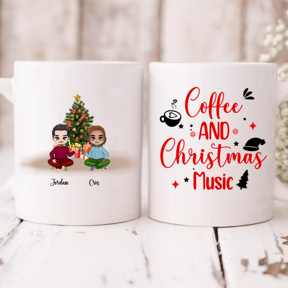 Christmas Best Friends Chibi Cute - " Coffee & Christmas Music " Personalized Mug - CUONG-CML-20220108-01
