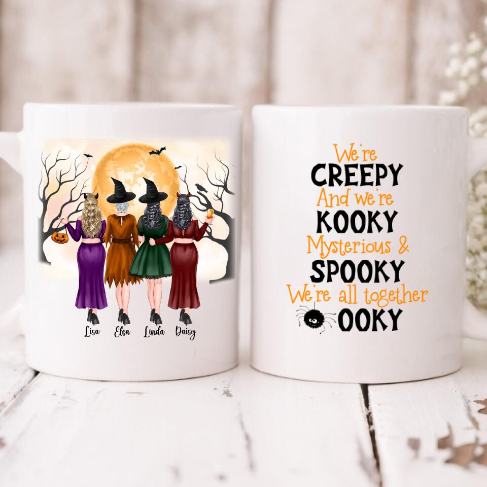 Besties Halloween Party - " We’re Creepy And We’re Kooky Mysterious & Spooky We’re All Together " Personalized Mug - VIEN-CML-20220216-01