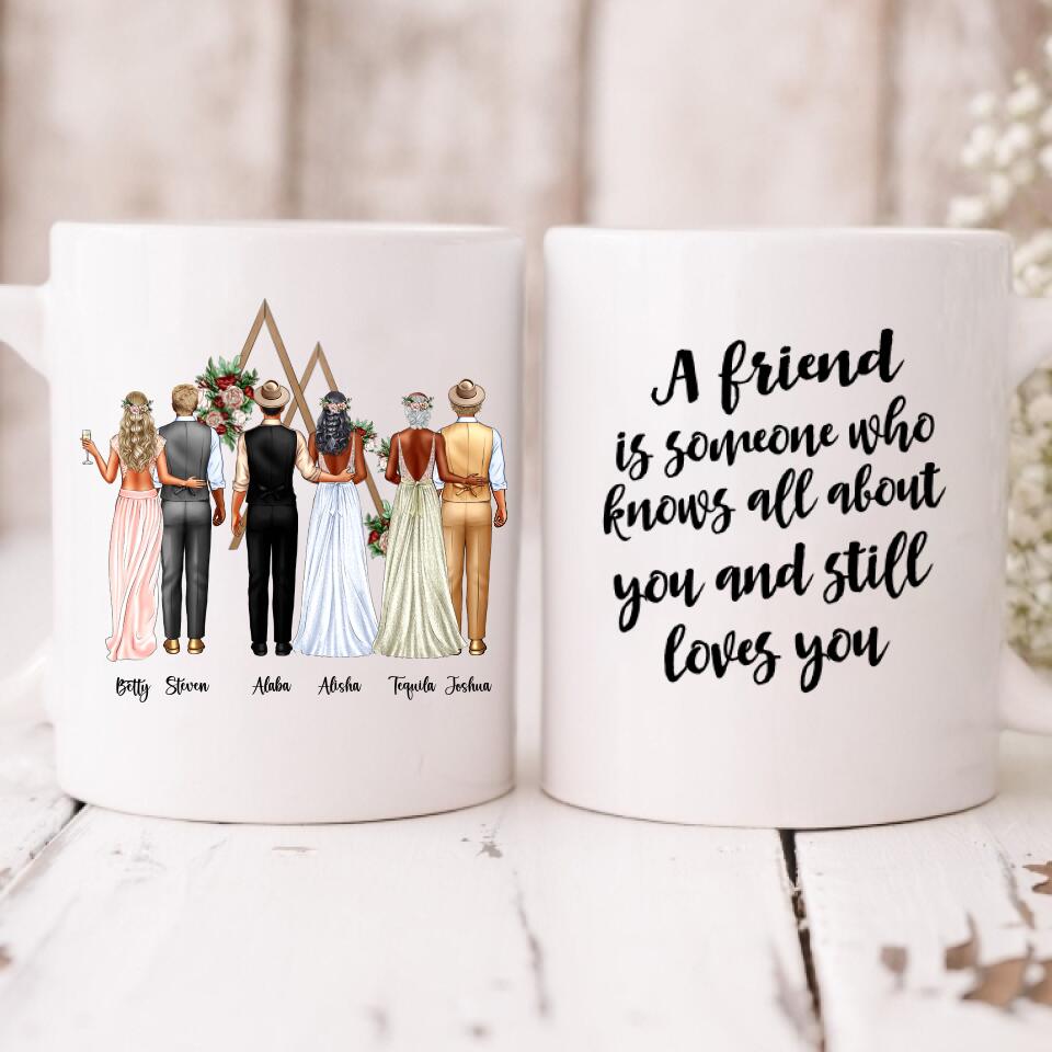 Bride And Groom Wedding - " A Friend Is Someone Who Knows All About You And Still Loves You " Personalized Mug - CUONG-CML-20220115-02