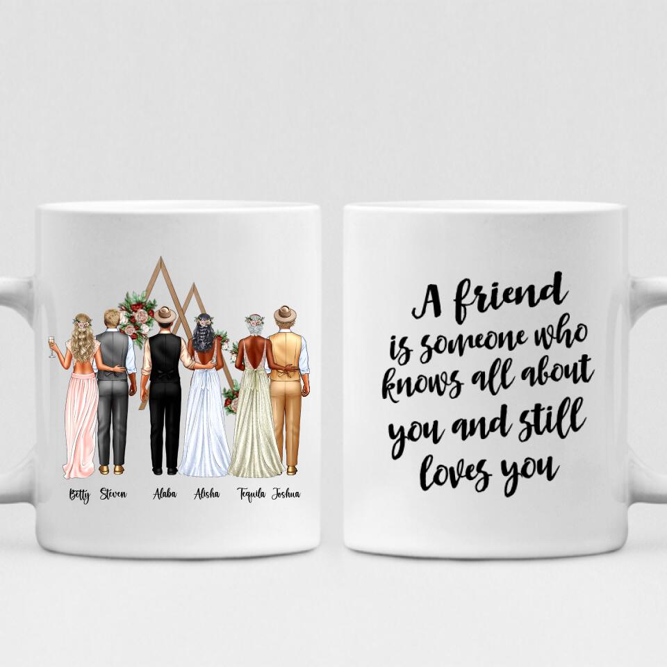 Bride And Groom Wedding - " A Friend Is Someone Who Knows All About You And Still Loves You " Personalized Mug - CUONG-CML-20220115-02
