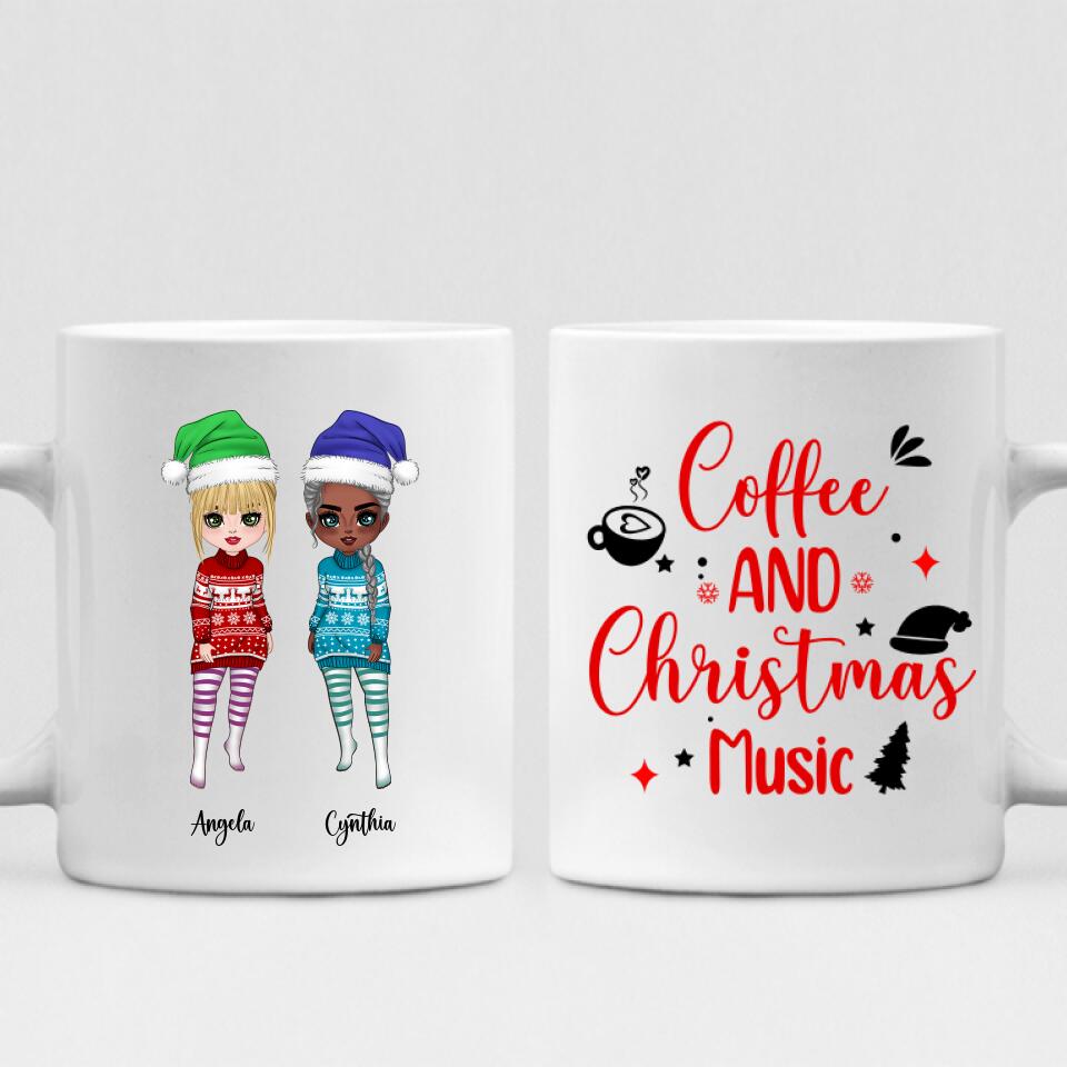 Christmas Girls Chibi Cute - " Coffee & Christmas Music " Personalized Mug - CUONG-CML-20220107-05