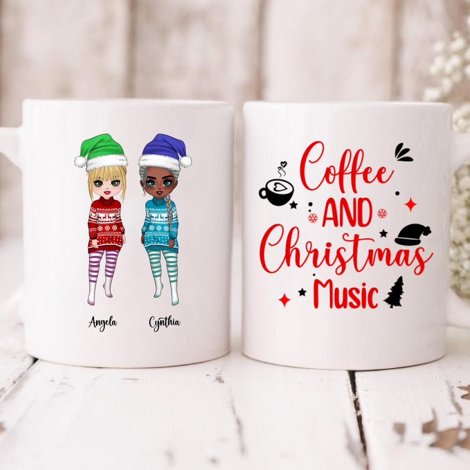 Christmas Girls Chibi Cute - " Coffee & Christmas Music " Personalized Mug - CUONG-CML-20220107-05