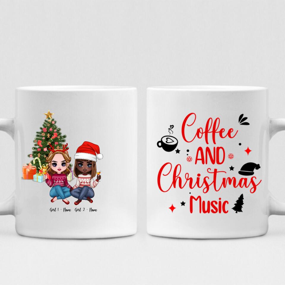 Christmas Besties Chibi Cute - " Coffee & Christmas Music " Personalized Mug - NGUYEN-CML-20220112-01