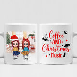 Merry Christmas Best Friends Wool Pajamas Chibi Cute - " Coffee & Christmas Music " Personalized Mug - VIEN-CML-20220108-03