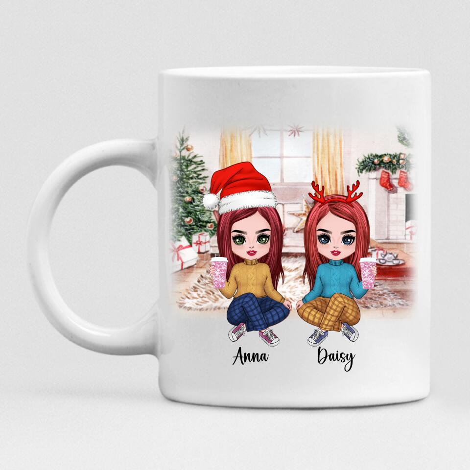 Merry Christmas Best Friends Wool Pajamas Chibi Cute - " May Your Days Be Mery & Bright " Personalized Mug - VIEN-CML-20220108-03