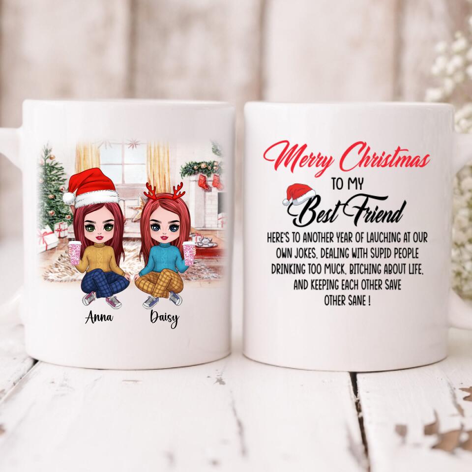 Merry Christmas Best Friends Wool Pajamas Chibi Cute - " Merry Christmas To My Best Friend Here’s To Another Year Of... " Personalized Mug - VIEN-CML-20220108-03