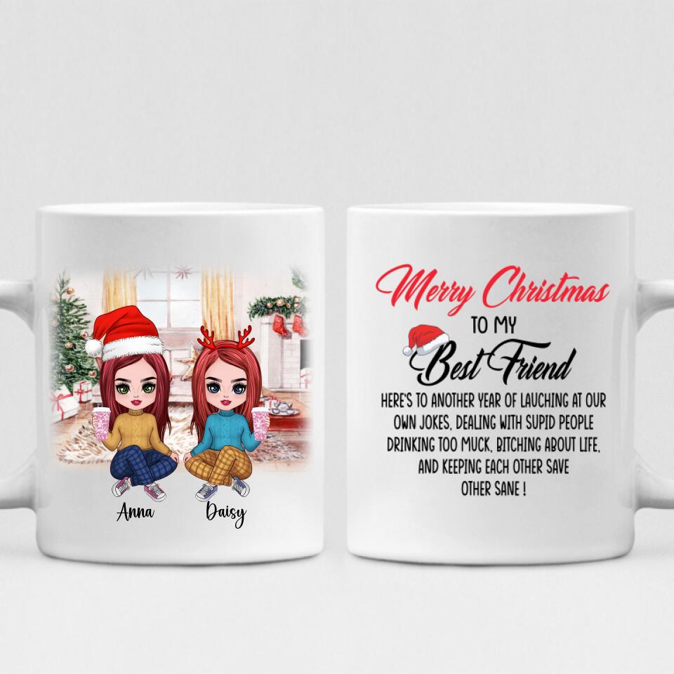 Merry Christmas Best Friends Wool Pajamas Chibi Cute - " Merry Christmas To My Best Friend Here’s To Another Year Of... " Personalized Mug - VIEN-CML-20220108-03
