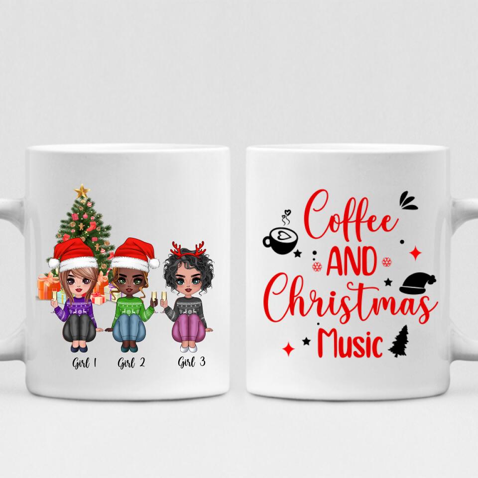 Christmas Best Friends Chibi Cute - " Coffee & Christmas Music " Personalized Mug - NGUYEN-CML-20220107-02