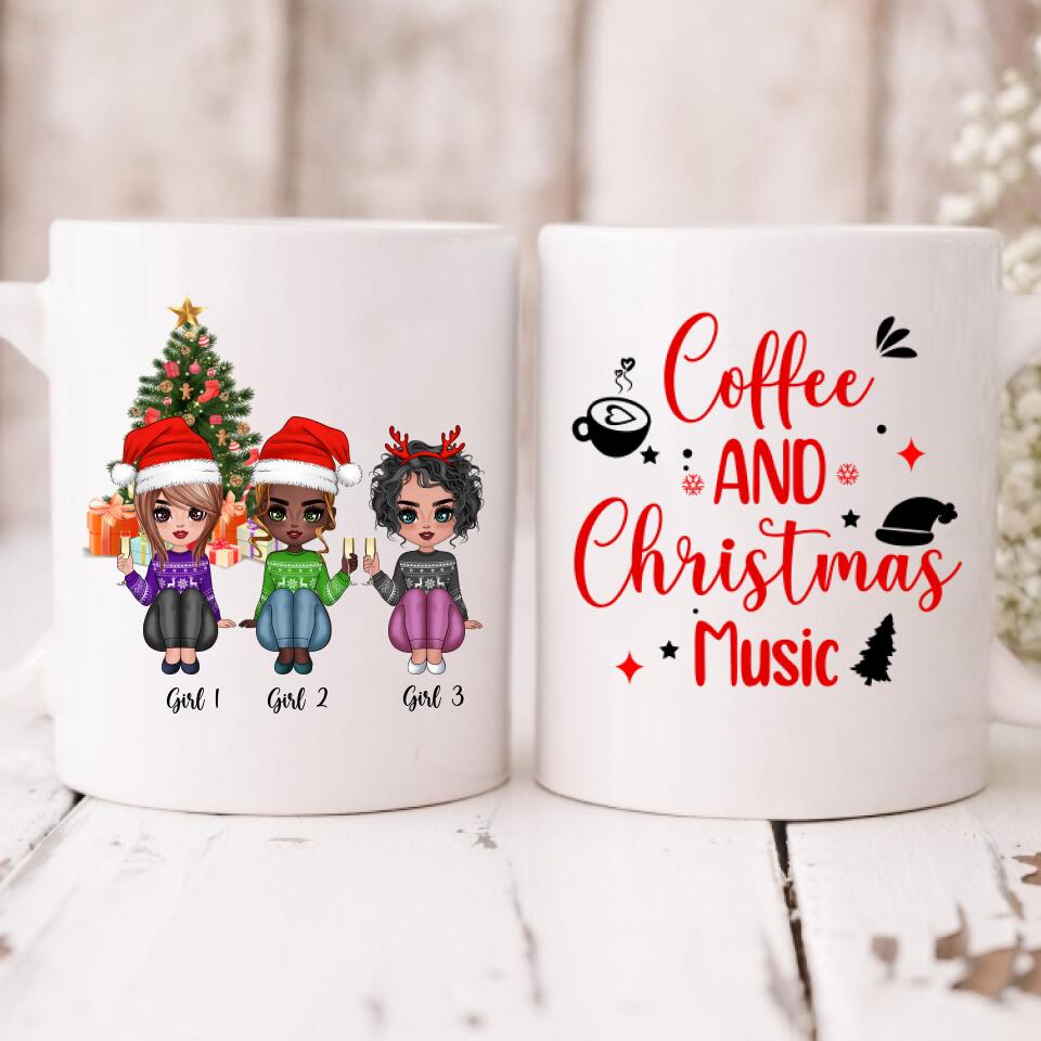 Christmas Best Friends Chibi Cute - " Coffee & Christmas Music " Personalized Mug - NGUYEN-CML-20220107-02