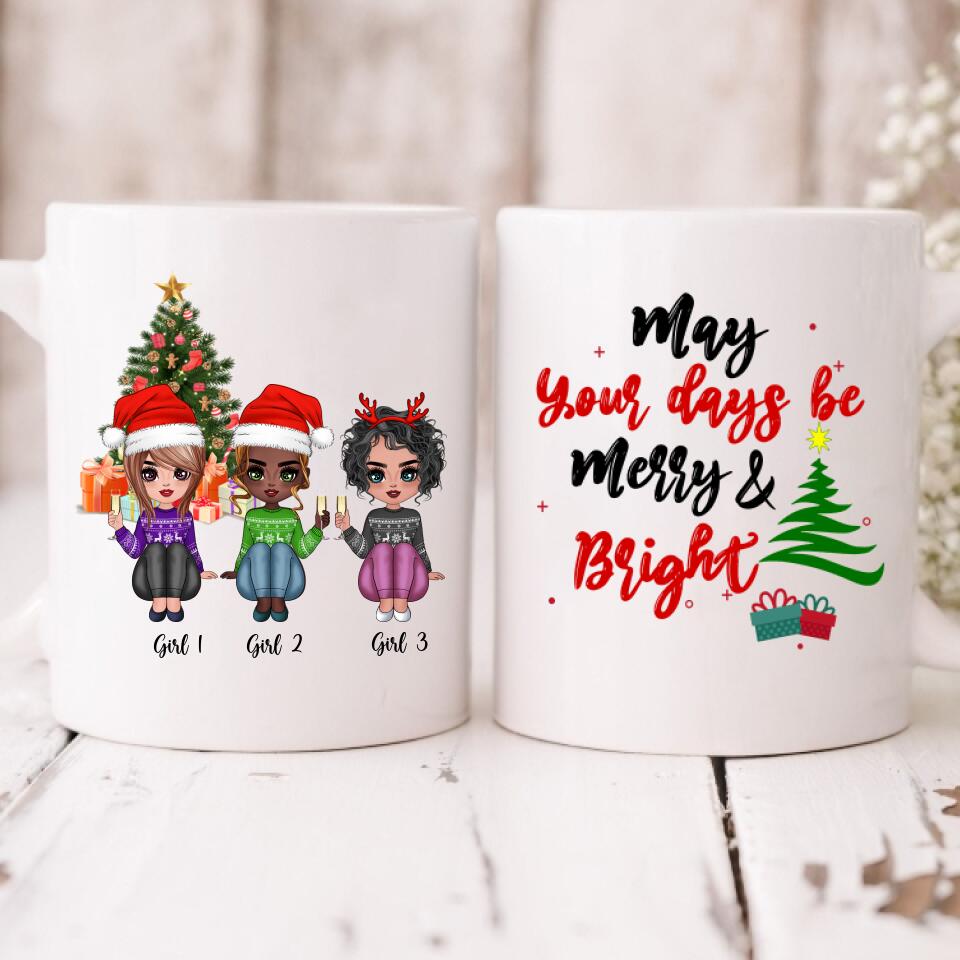 Christmas Best Friends Chibi Cute - " May Your Days Be Mery & Bright " Personalized Mug - NGUYEN-CML-20220107-02