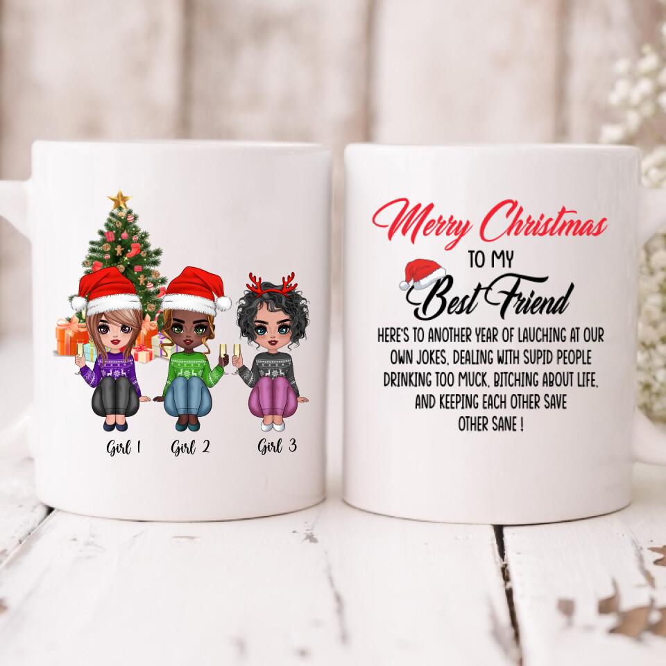Christmas Best Friends Chibi Cute - " Merry Christmas To My Best Friend Here’s To Another Year Of... " Personalized Mug - NGUYEN-CML-20220107-02