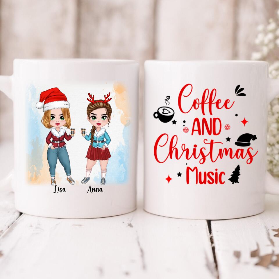 Xmas Besties Chibi Cute - " Coffee & Christmas Music " Personalized Mug - VIEN-CML-20220107-04