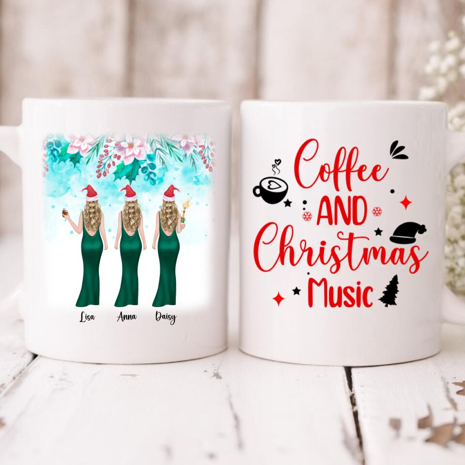 Besties Celebrate Christmas - " Coffee & Christmas Music " Personalized Mug - VIEN-CML-20220110-04