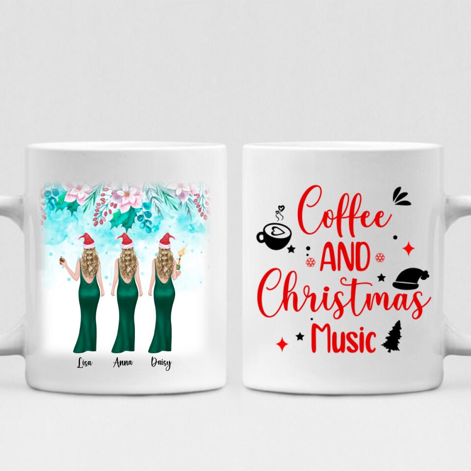 Besties Celebrate Christmas - " Coffee & Christmas Music " Personalized Mug - VIEN-CML-20220110-04