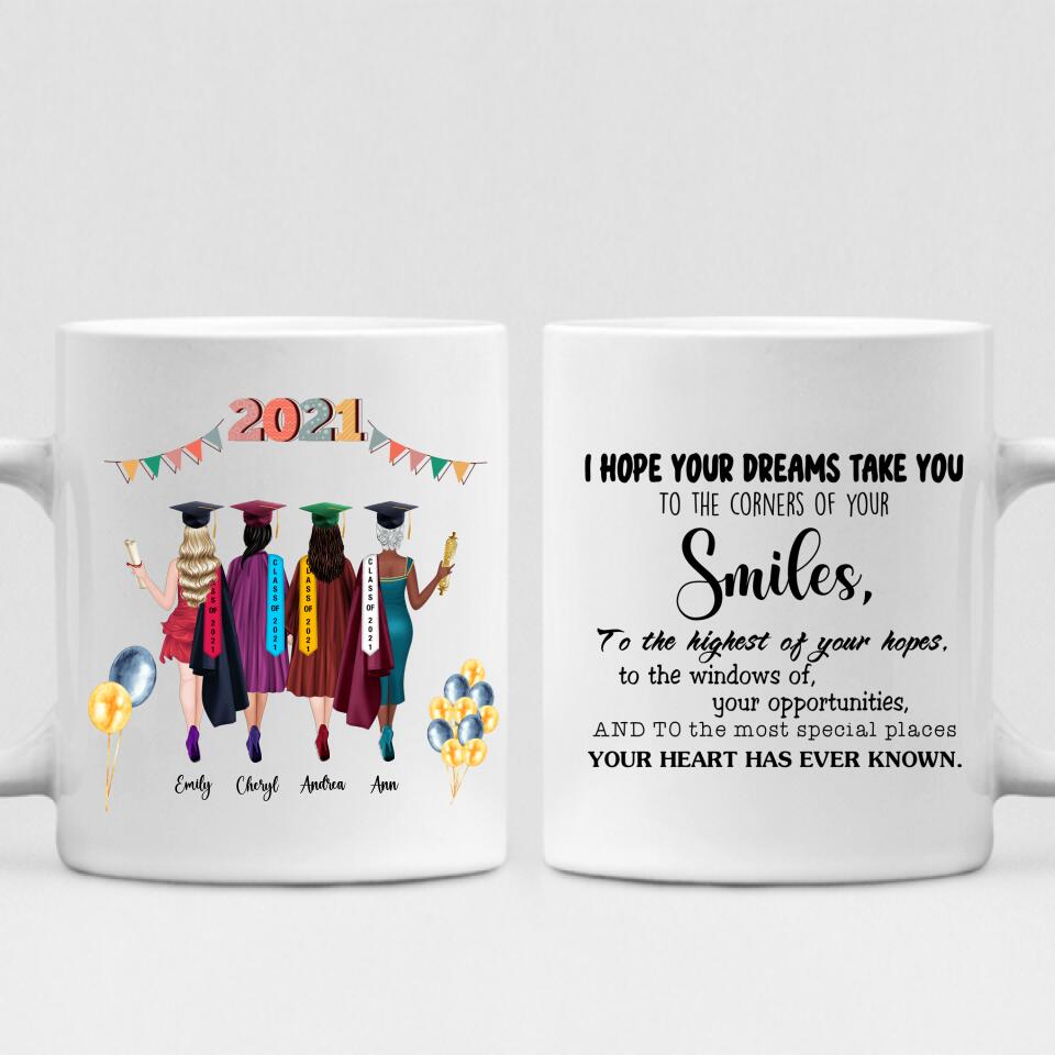 Graduation Girls - " I hope your dreams take you to the corners of your smiles, to the highest of your hopes, to the windows of your opportunities, and to the most special places your heart has ever known " Personalized Mug - CUONG-CML-20220110-04