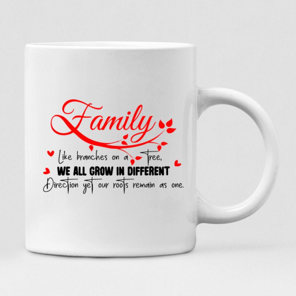 Family Home - " Family Like Branches On A Tree, We All Grow In Different Directions Yet Our Roots Remain As One " Personalized Mug - VIEN-CML-20220225-01