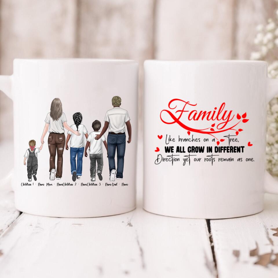 Family Walking Down The Street - " Family Like Branches On A Tree, We All Grow In Different Directions Yet Our Roots Remain As One " Personalized Mug - NGUYEN-CML-20220111-01