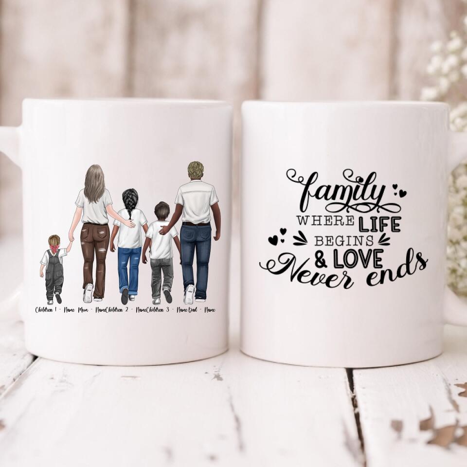 Family Walking Down The Street - " Family Where Life Begins & Love Never Ends " Personalized Mug - NGUYEN-CML-20220111-01