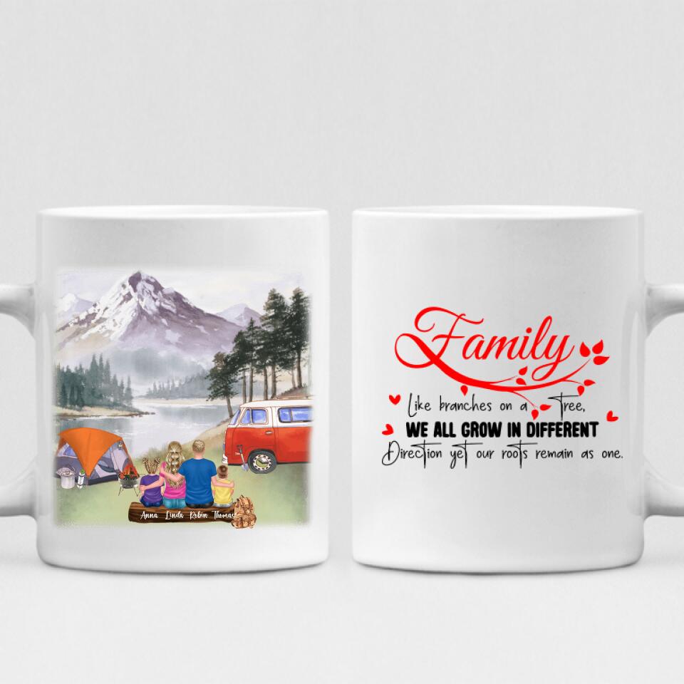 Family Camping - " Family Like Branches On A Tree, We All Grow In Different Directions Yet Our Roots Remain As One " Personalized Mug - VIEN-CML-20220218-02