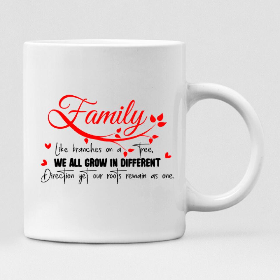 The Sunflower Family - " Family Like Branches On A Tree, We All Grow In Different Directions Yet Our Roots Remain As One " Personalized Mug - PHUOC-CML-20220218-02