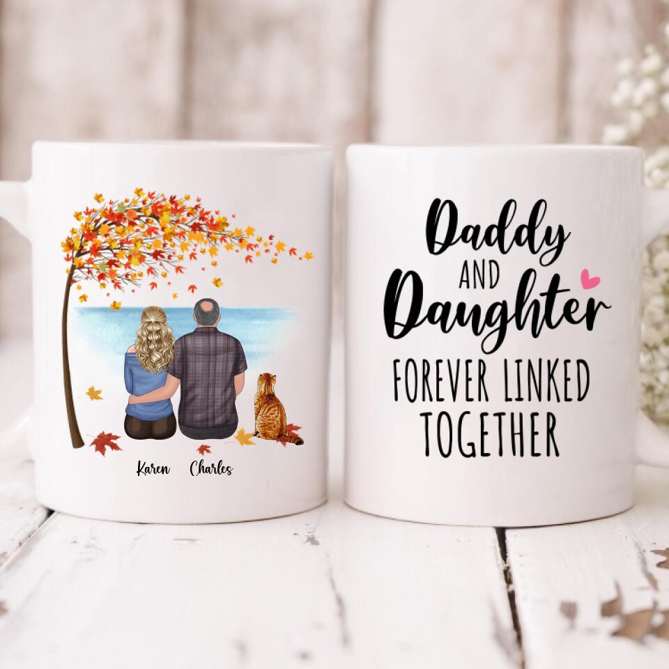 Father and Son With Cat - " Daddy And Daughter Forever Linked Together " Personalized Mug - CUONG-CML-20220106-02