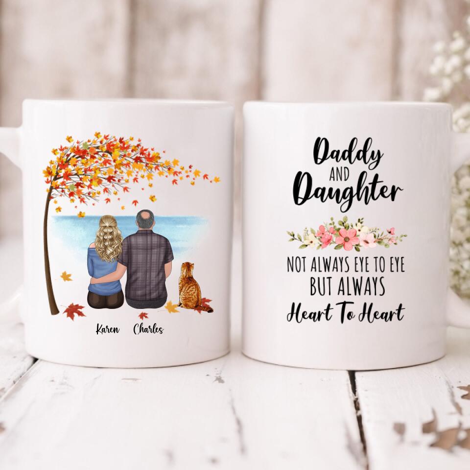 Father and Daughter With Cat - " Daddy And Daughter Not Always Eye To Eye But Always Heart To Heart " Personalized Mug - CUONG-CML-20220106-02