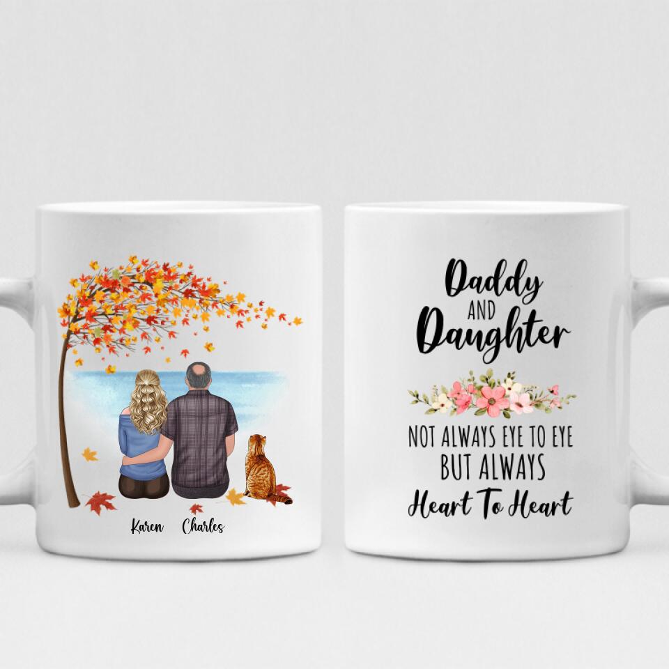 Father and Daughter With Cat - " Daddy And Daughter Not Always Eye To Eye But Always Heart To Heart " Personalized Mug - CUONG-CML-20220106-02