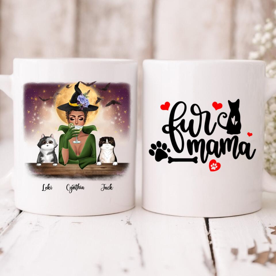 Halloween Girl With Cats - " Fur Mama " Personalized Mug - CUONG-CML-20220110-01