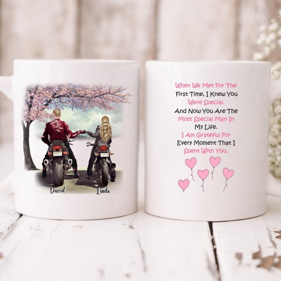 Couple Motorcycle - "When We Met For The First Time, I Knew You Were Special. And Now You Are The Most Special Man In My Life. I Am Grateful For Every Moment That I Spent With You." Personalized Mug - VIEN-CML-20220106-03