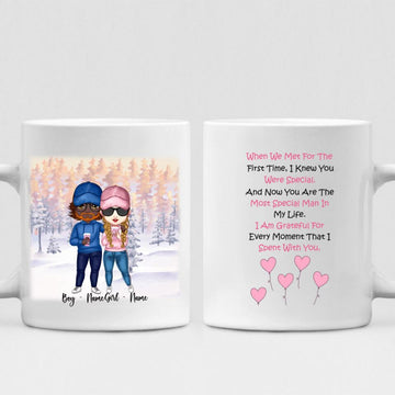 Cute Chibi Winter Couple - "When We Met For The First Time, I Knew You Were Special. And Now You Are The Most Special Man In My Life. I Am Grateful For Every Moment That I Spent With You." Personalized Mug - NGUYEN-CML-20220112-03