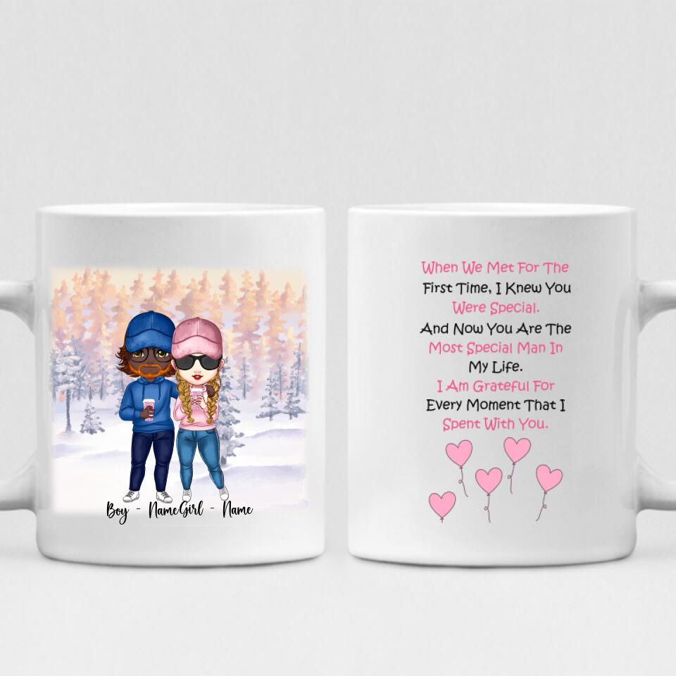 Cute Chibi Winter Couple - "When We Met For The First Time, I Knew You Were Special. And Now You Are The Most Special Man In My Life. I Am Grateful For Every Moment That I Spent With You." Personalized Mug - NGUYEN-CML-20220112-03