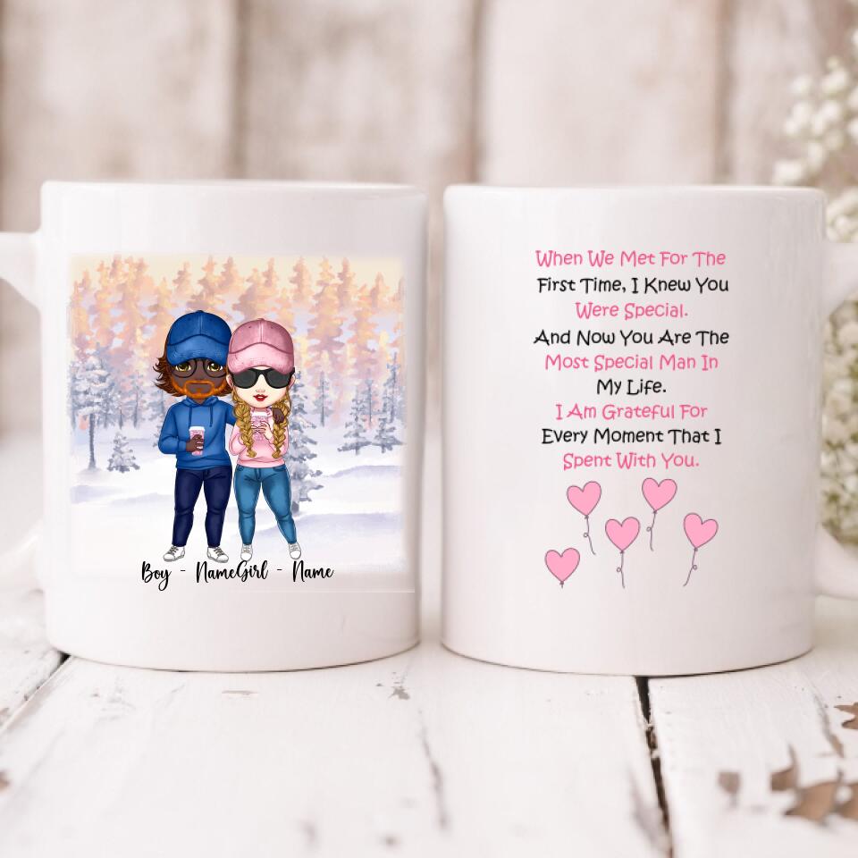 Cute Chibi Winter Couple - "When We Met For The First Time, I Knew You Were Special. And Now You Are The Most Special Man In My Life. I Am Grateful For Every Moment That I Spent With You." Personalized Mug - NGUYEN-CML-20220112-03