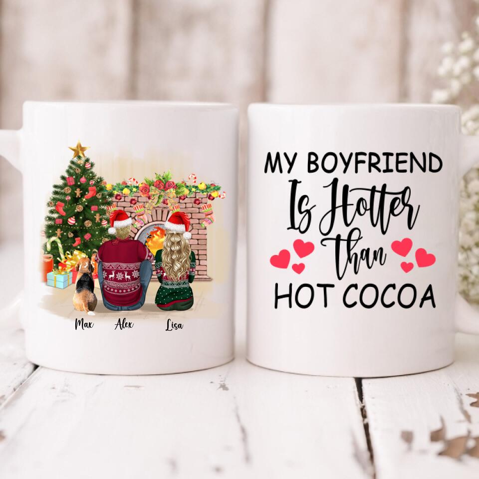 Christmas Couple With Dogs - "My Boyfriend Is Hotter Than Hot Cocoa" Personalized Mug - VIEN-CML-20220110-01
