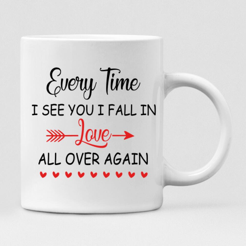 Christmas Couple With Dogs - "Every Time I See You I Fall In Love All Over Again" Personalized Mug - VIEN-CML-20220110-01